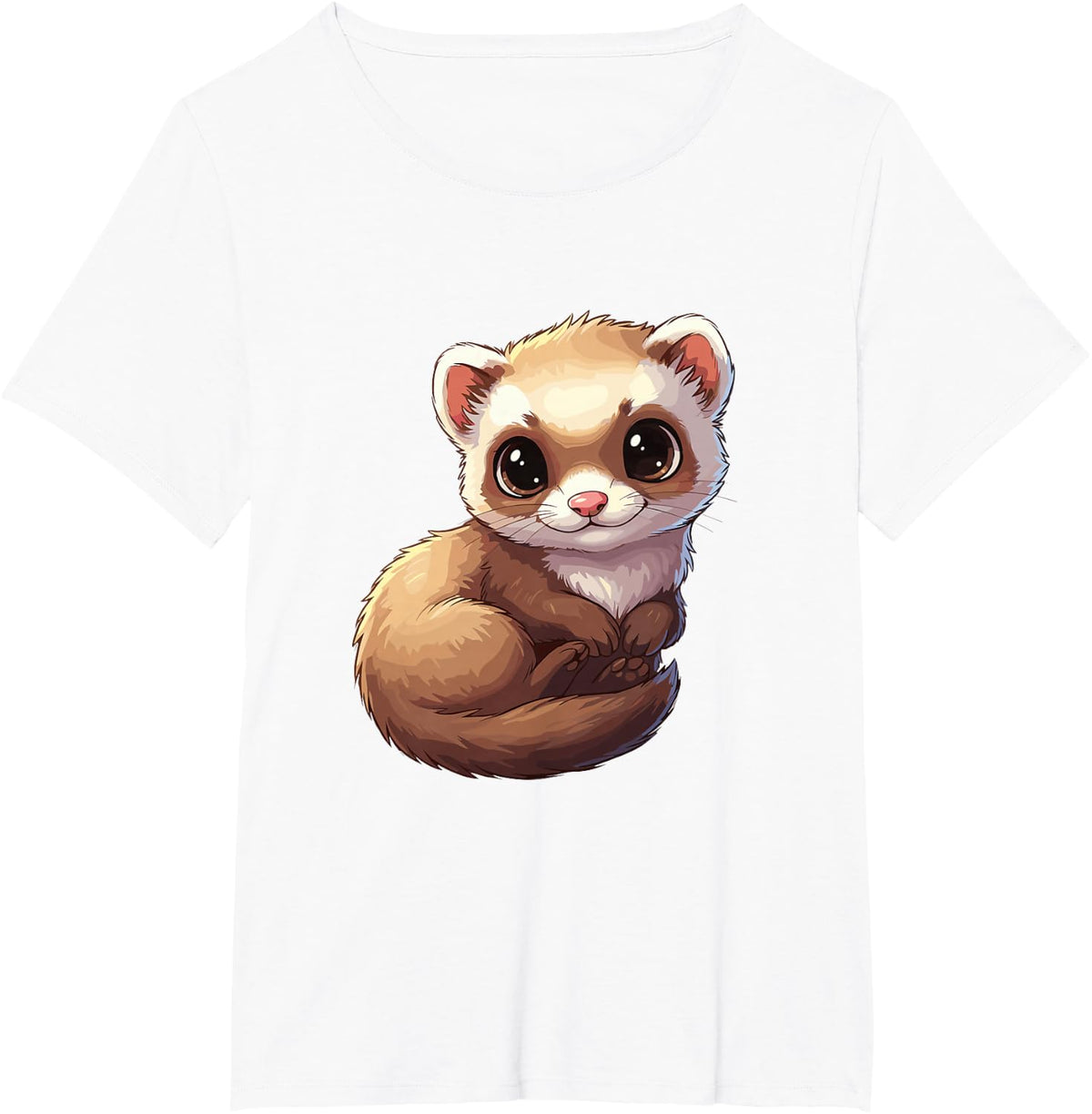 Adorable Chibi Ferret Cartoon Pet Lover T-Shirt - White