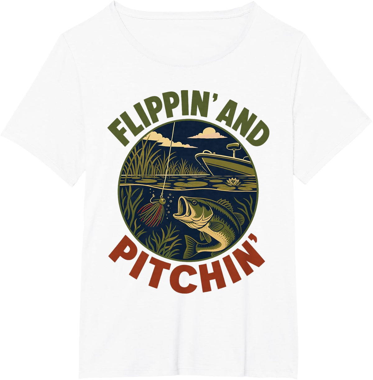Flippin and Pitchin Bass Fishing T-Shirt - White