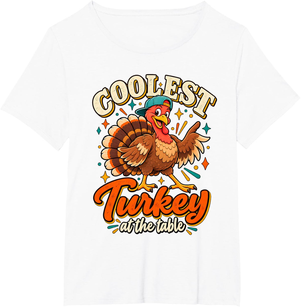 Thanksgiving Funny Turkey Cartoon Colorful Family Dinner T-Shirt - White