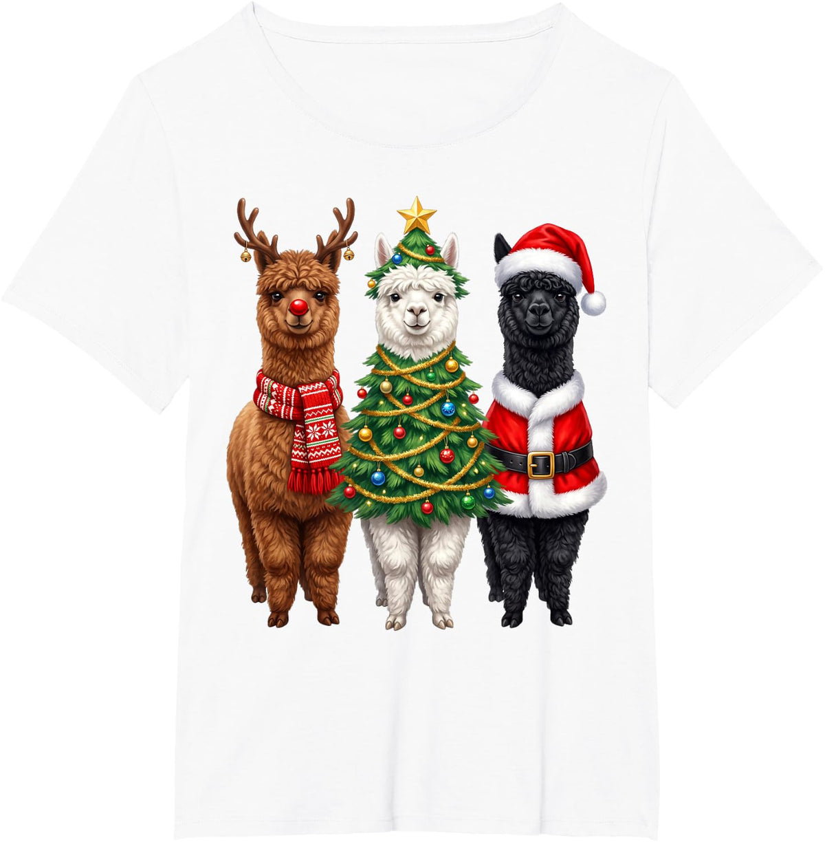 Retro Christmas Alpacas Santa Reindeer Animal Lover T-Shirt - White