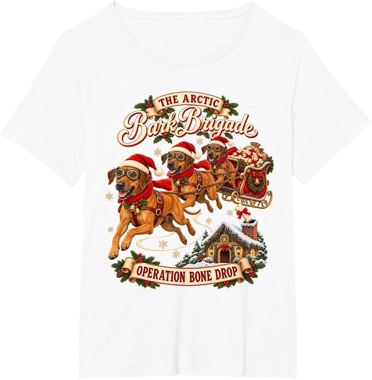 Rhodesian Ridgeback Christmas Funny Xmas Sleigh Dog Family T-Shirt - White