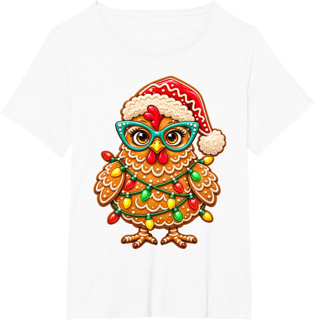 Gingerbread Chicken Christmas Funny Festive Hen T-Shirt - White