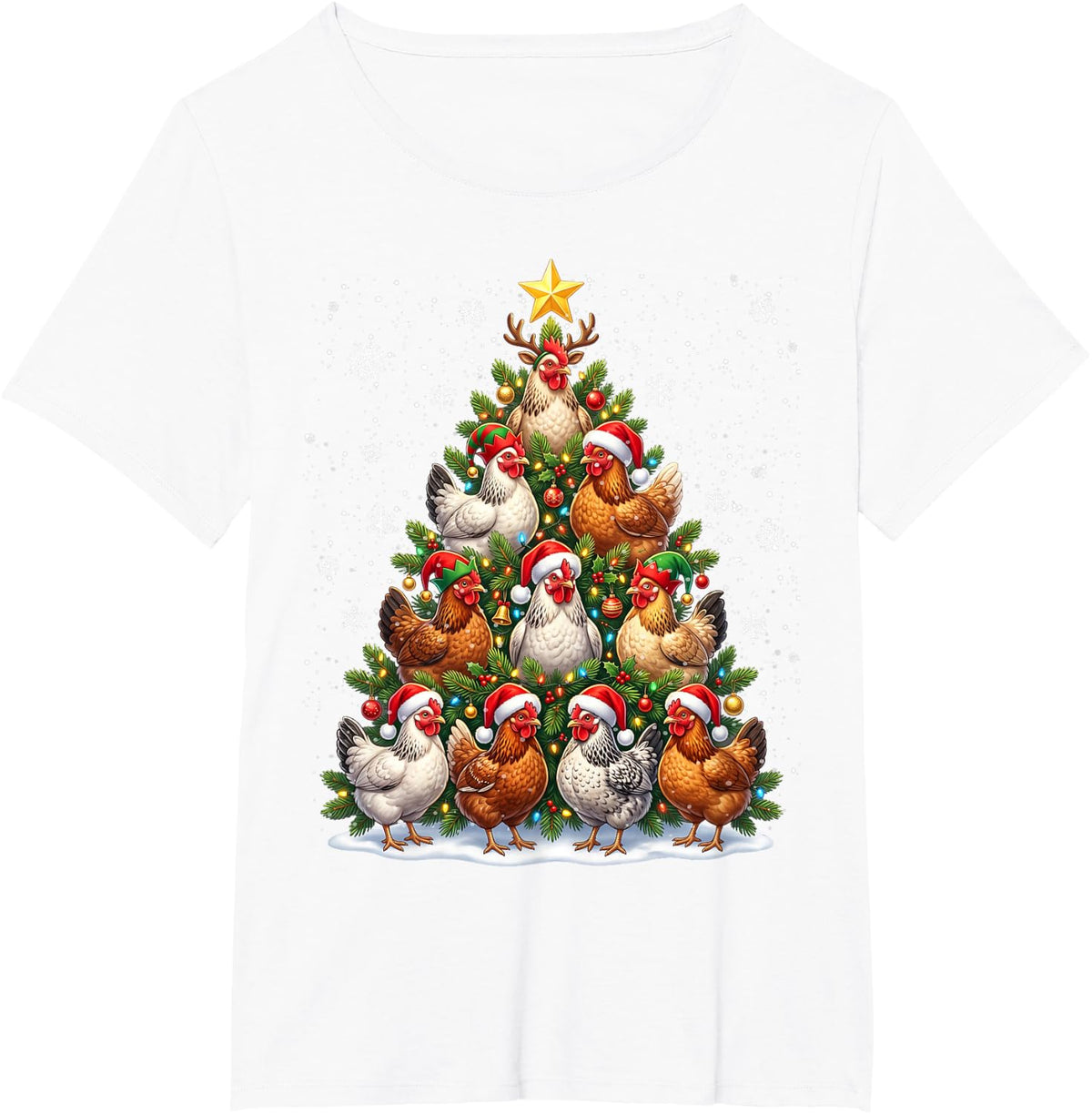 Funny Christmas Tree Chicken Family Xmas Pajamas T-Shirt - White
