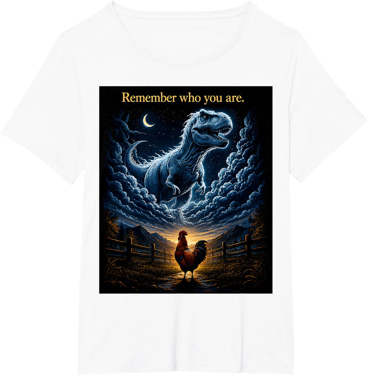 Vintage Remember Who You are Dinosaur Chicken Funny Meme T-Shirt Tee for Men Women - White