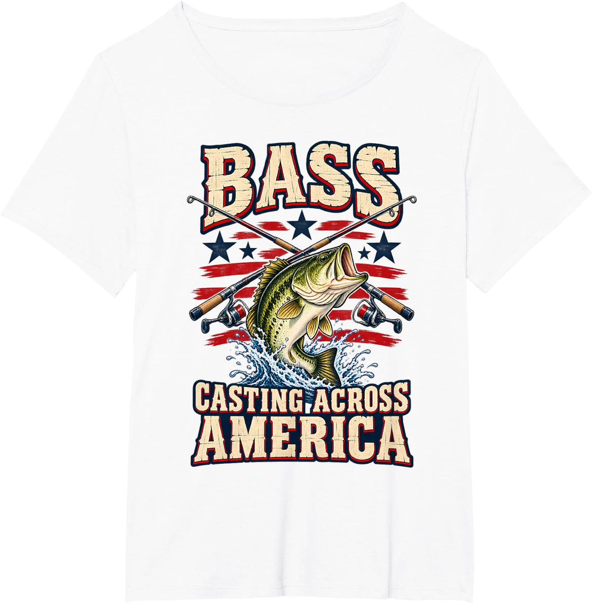 Fishing Bass Fish Fisherman American Flag T-Shirt - White