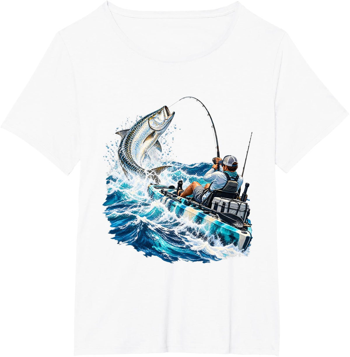 Kayak Fishing Giant Tarpon Saltwater Angler Adventure T-Shirt - White