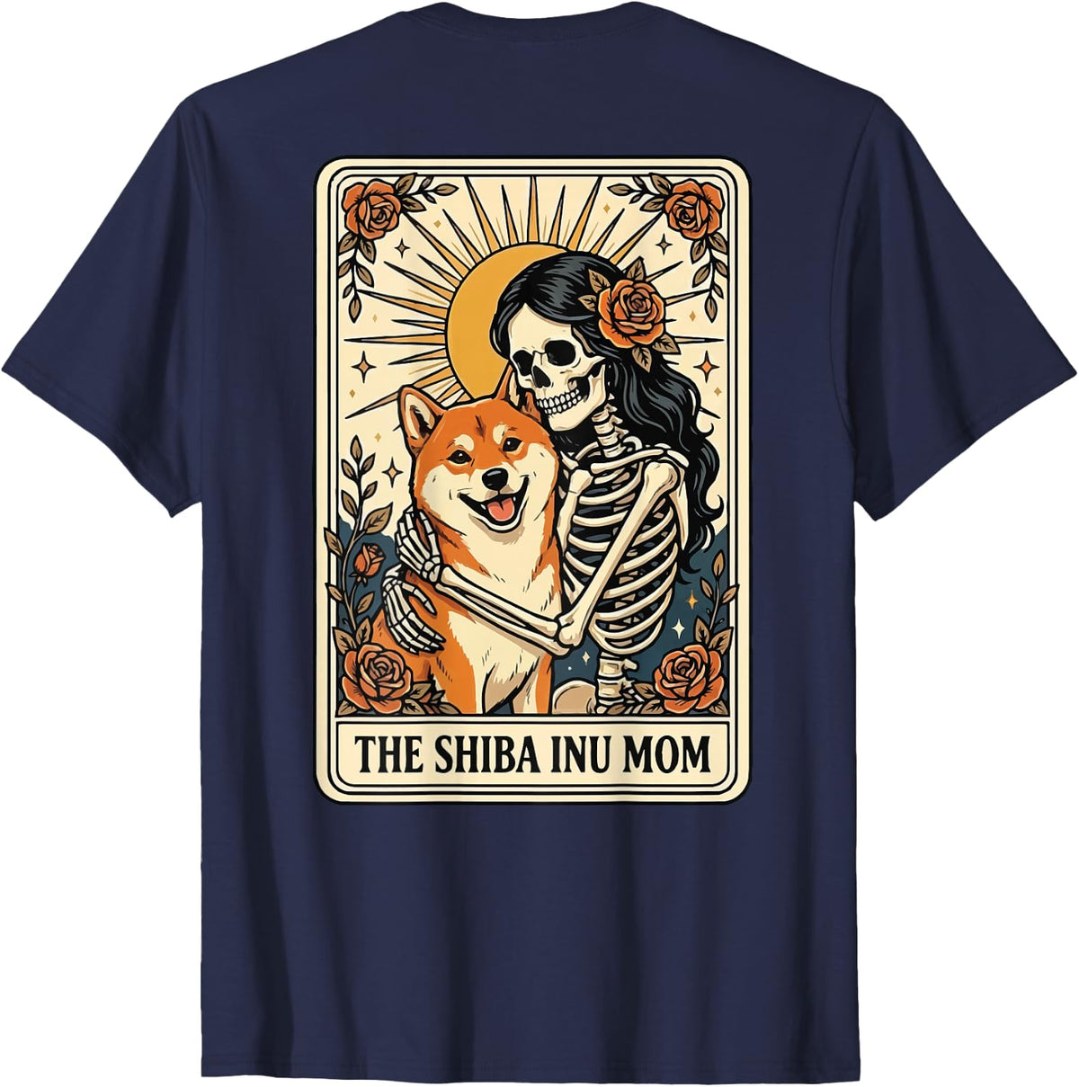 The Shiba Inu Mom Tarot Card (On Back) T-Shirt - Navy Blue