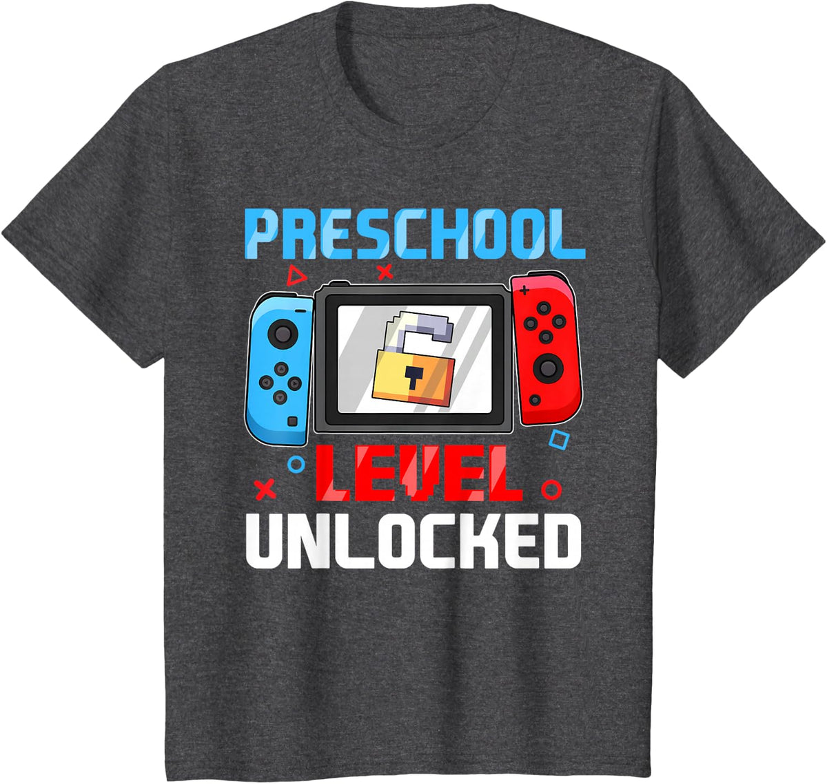 Preschool PreK Level Unlocked First Day Back to School Game T-Shirt - Dark Heather Grey