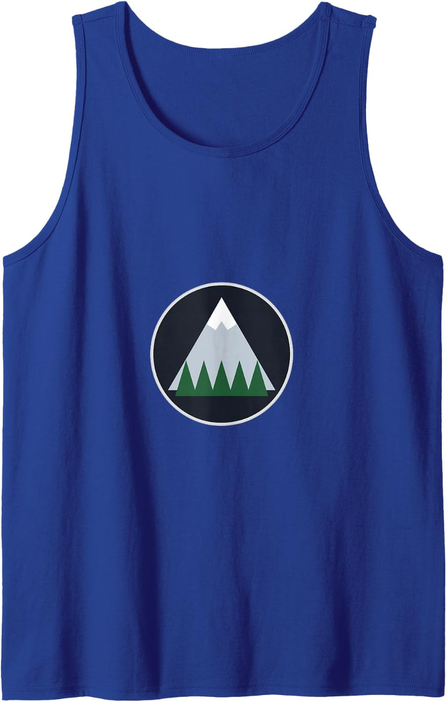 Mountain Peaks Evergreen Pines Wilderness Badge Graphic Sleeveless Tank Top - Royal Blue