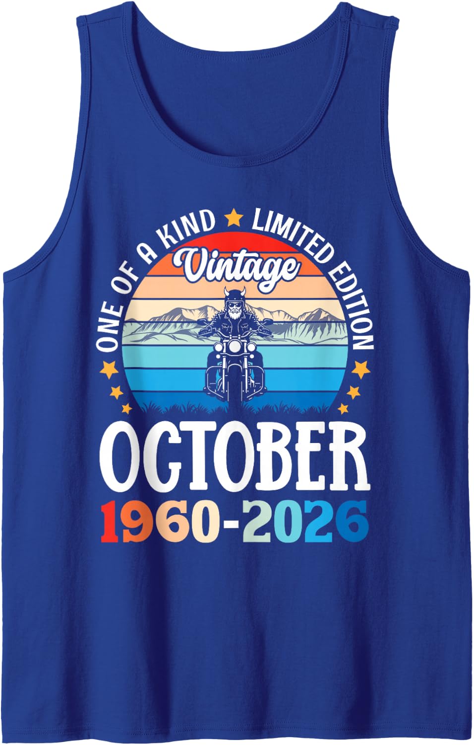 One of A Kind Ltd Edition Vintage October 1960 2026 66 Years Sleeveless Tank Top - Royal Blue