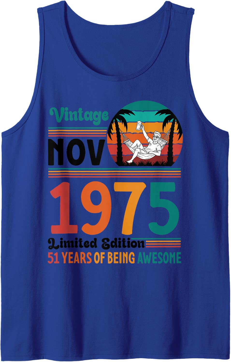 Vintage November 1975 Ltd Edition 51 Years of Being Awesome Sleeveless Tank Top - Royal Blue