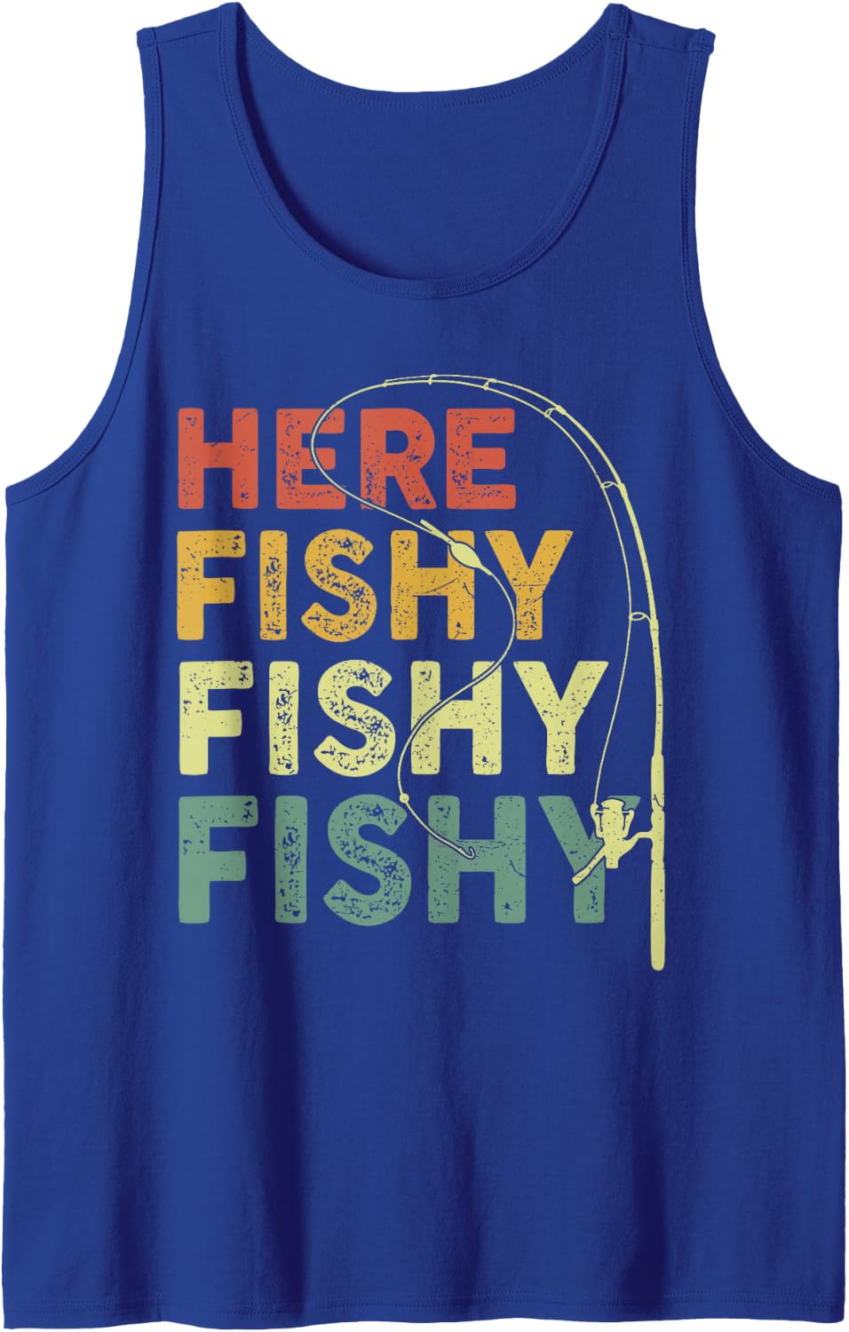 Fishing Here-Fishy Bass Fish Dad Funny Tank Top - Royal Blue