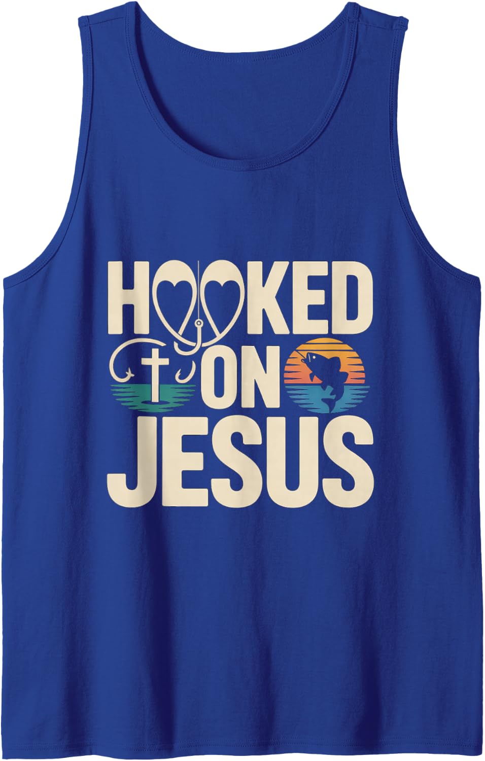 Hooked On Jesus Christian Fishing Jesus Faith Bass Fish Sleeveless Tank Top - Royal Blue