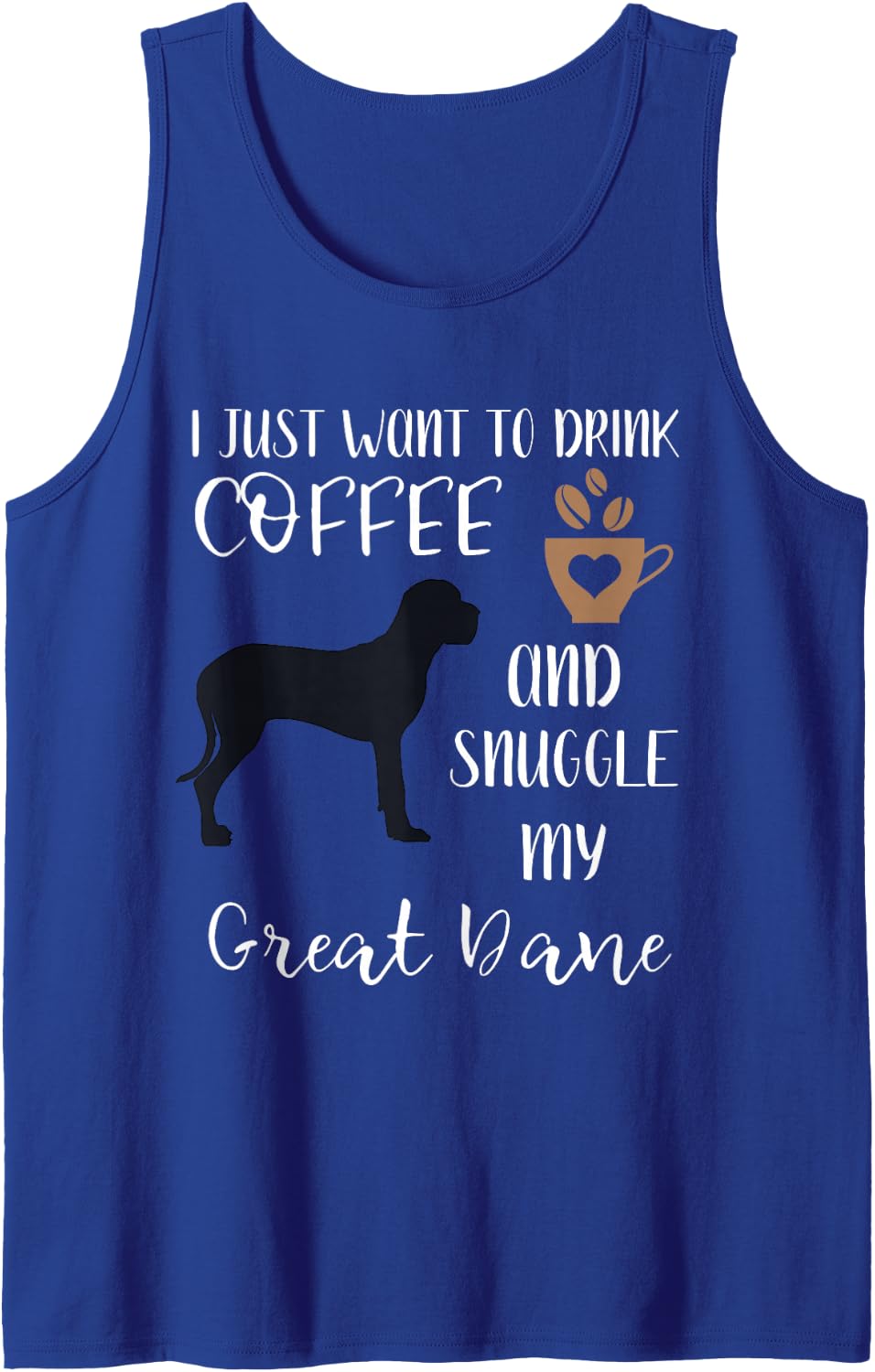 Coffee and Great Dane Snuggles for Dog Mom or Dad Sleeveless Tank Top - Royal Blue