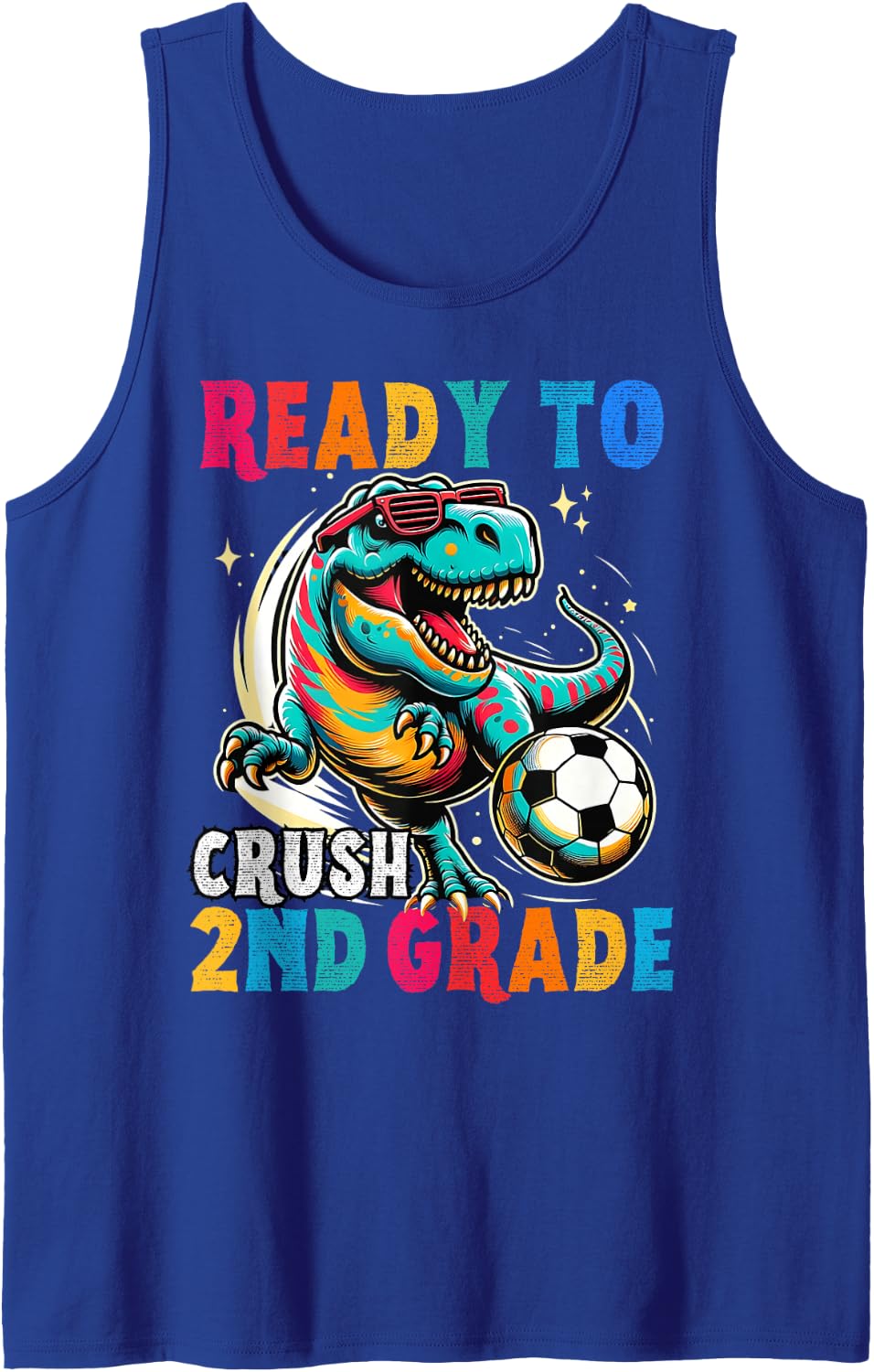 First Day Back to School 2nd Grade Kids Soccer Dinosaur Boys Tank Top - Royal Blue