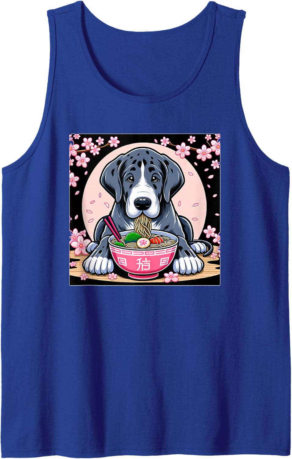 Kawaii Great Dane Dog Eating Ramen Sleeveless Tank Top - Royal Blue