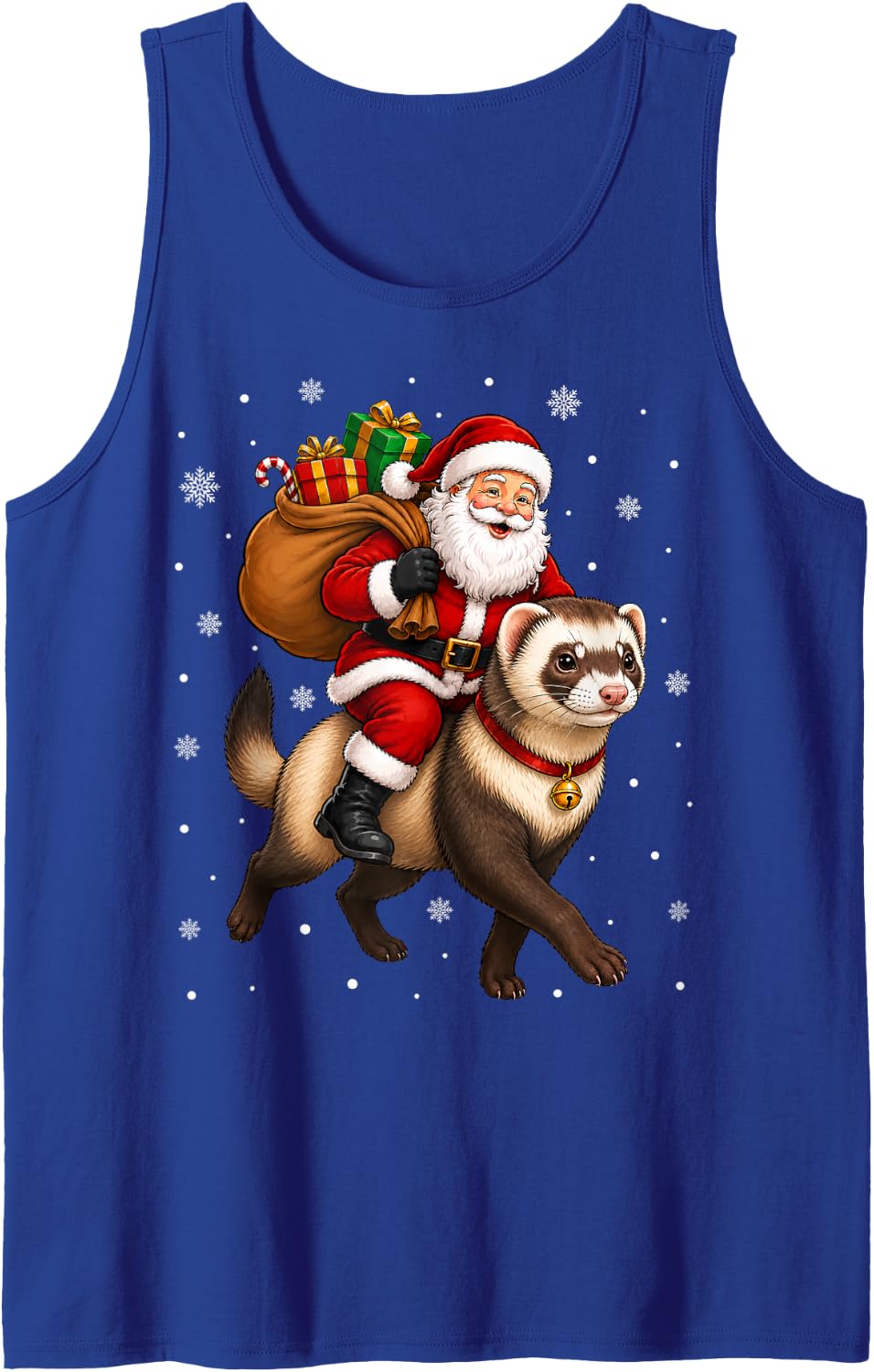 Festive Holiday Funny Santa Riding Ferret Christmas Sleeveless Tank Top - Royal Blue