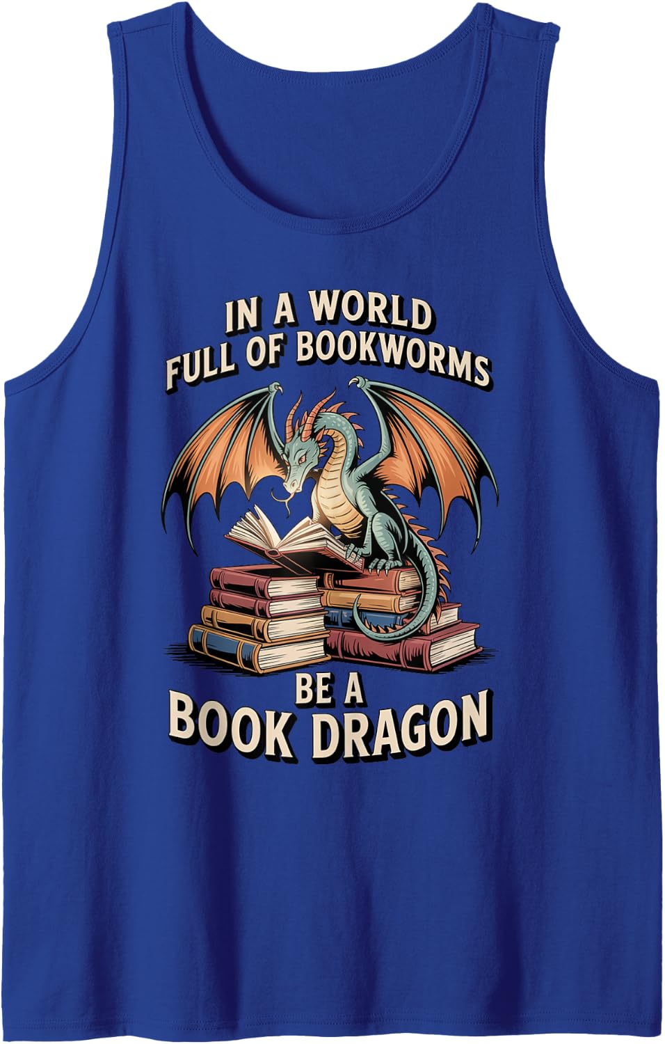 World Full of Bookworm Fantasy Book Reader Book Dragon Sleeveless Tank Top - Royal Blue