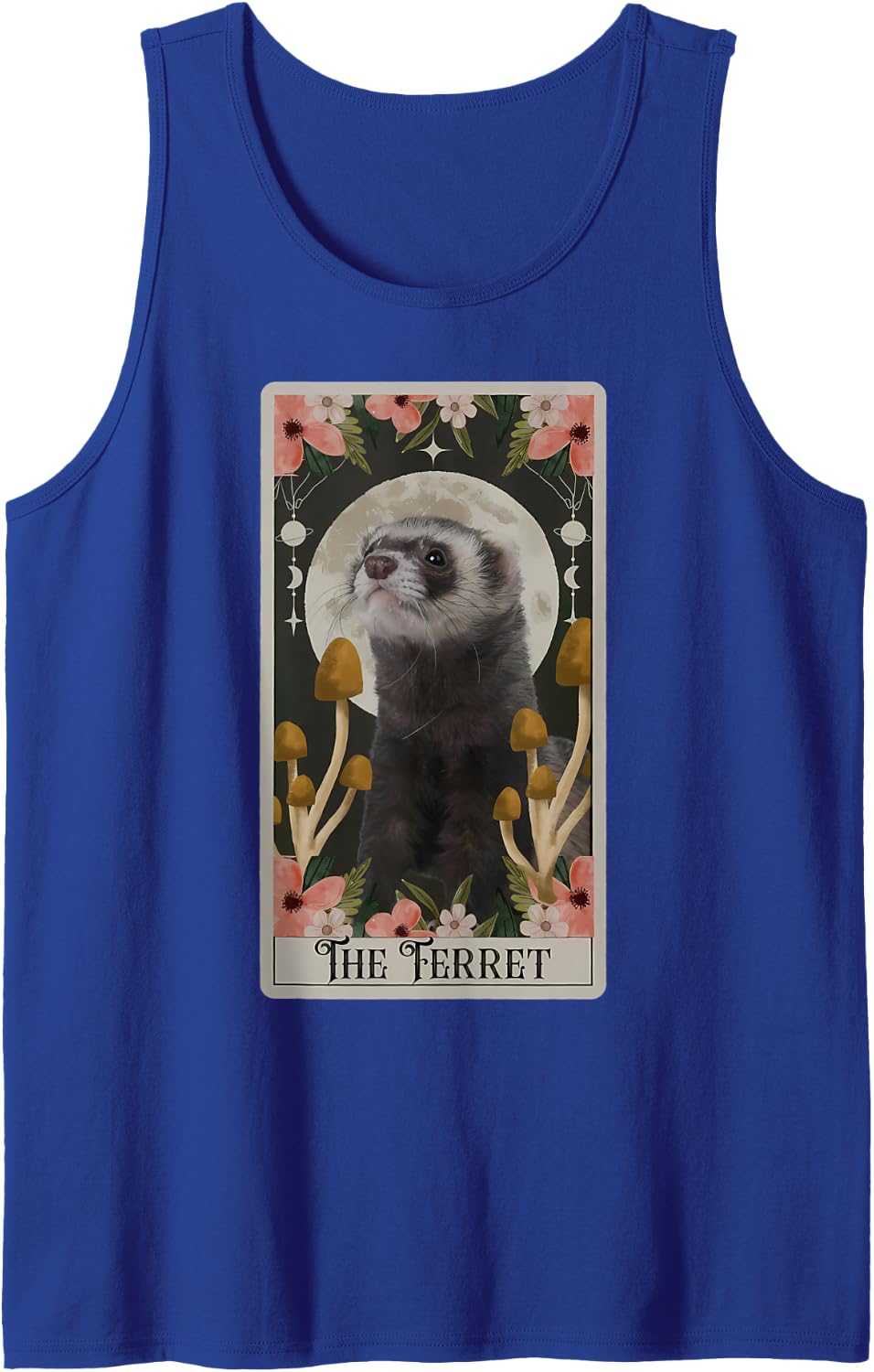Vintage Ferret Tarot Card Floral Pet Cute Animal Lovers Moon Sleeveless Tank Top - Royal Blue