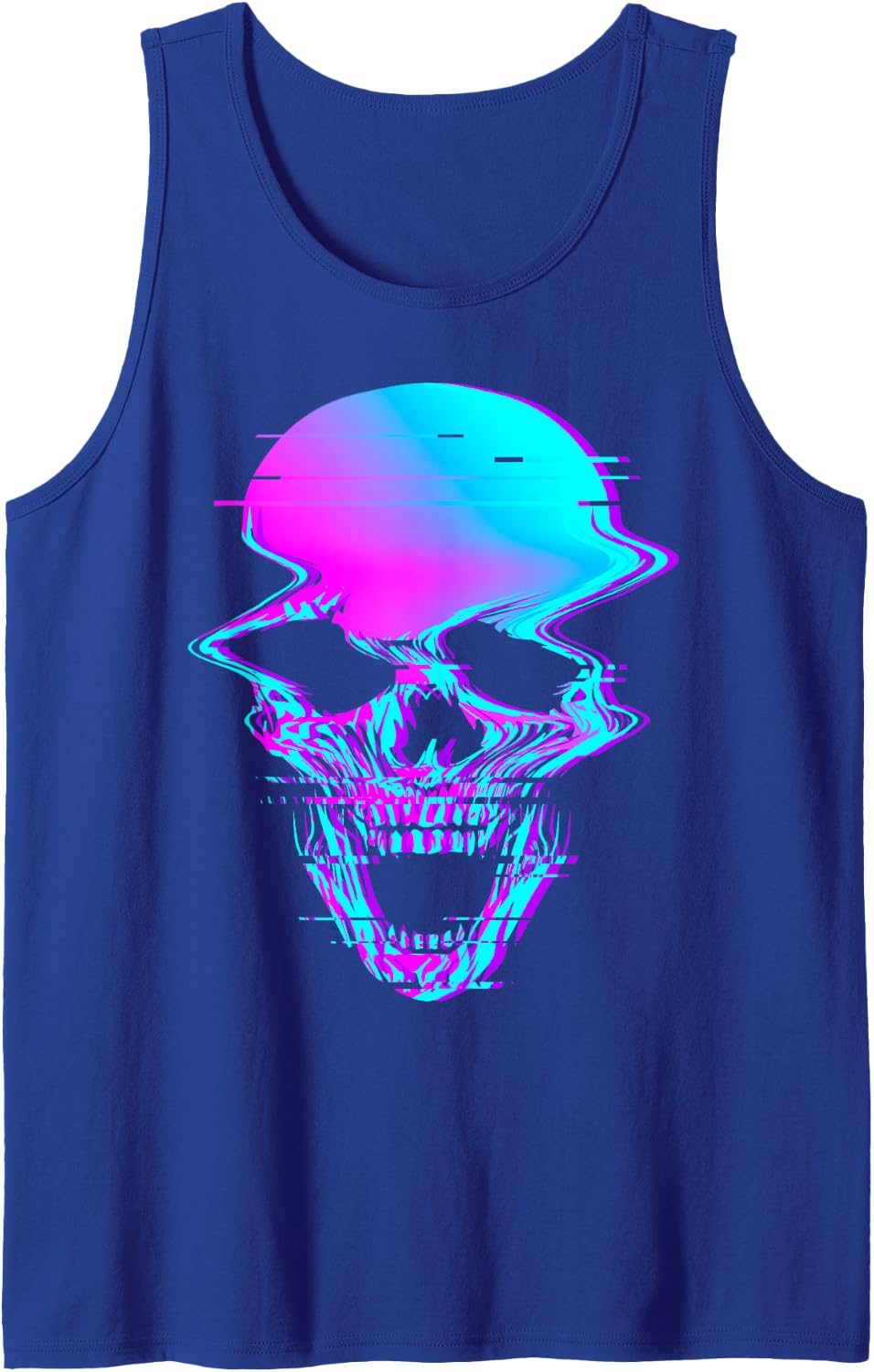 Skull Glitch Creepy Cool EBoy EGirl Vaporwave Pastel Goth Tank Top - Royal Blue