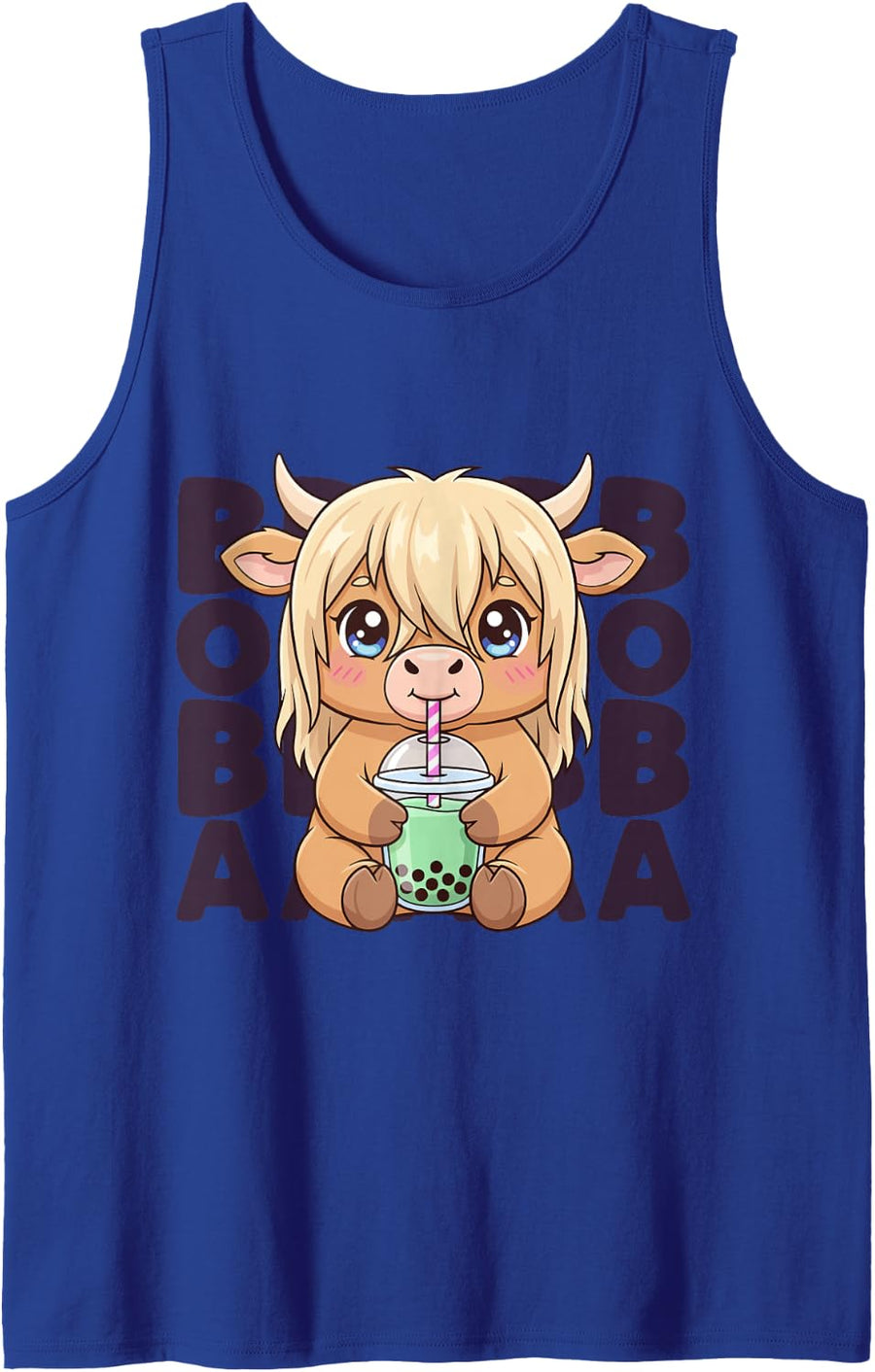 Highland Cow Bubble Tea Funny Kawaii Bubble Milk Boba Tea Sleeveless Tank Top - Royal Blue