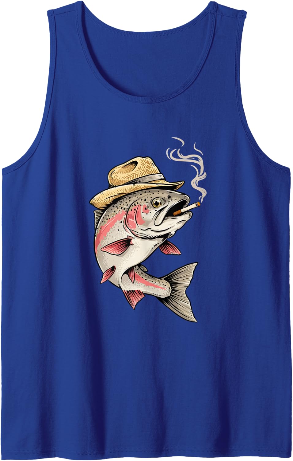 Cool Trout Fish Smoking Angler Fishing Humor Sleeveless Tank Top - Royal Blue