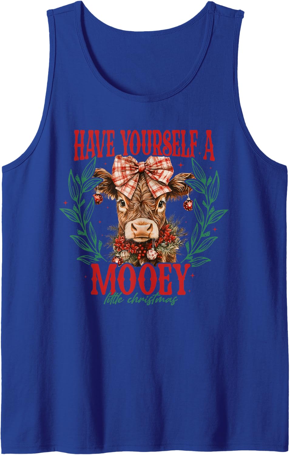 Christmas Highland Cow Cute Moo Cow Coquette Xmas Women Kids Sleeveless Tank Top - Royal Blue