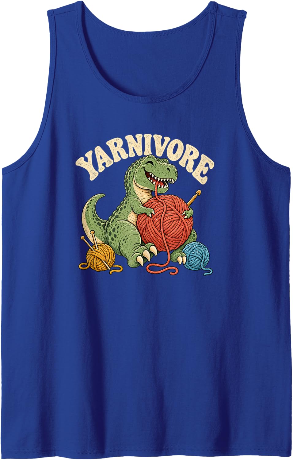 Yarnivore Crochet Knitting Dinosaur Yarn Lover Funny Sleeveless Tank Top - Royal Blue