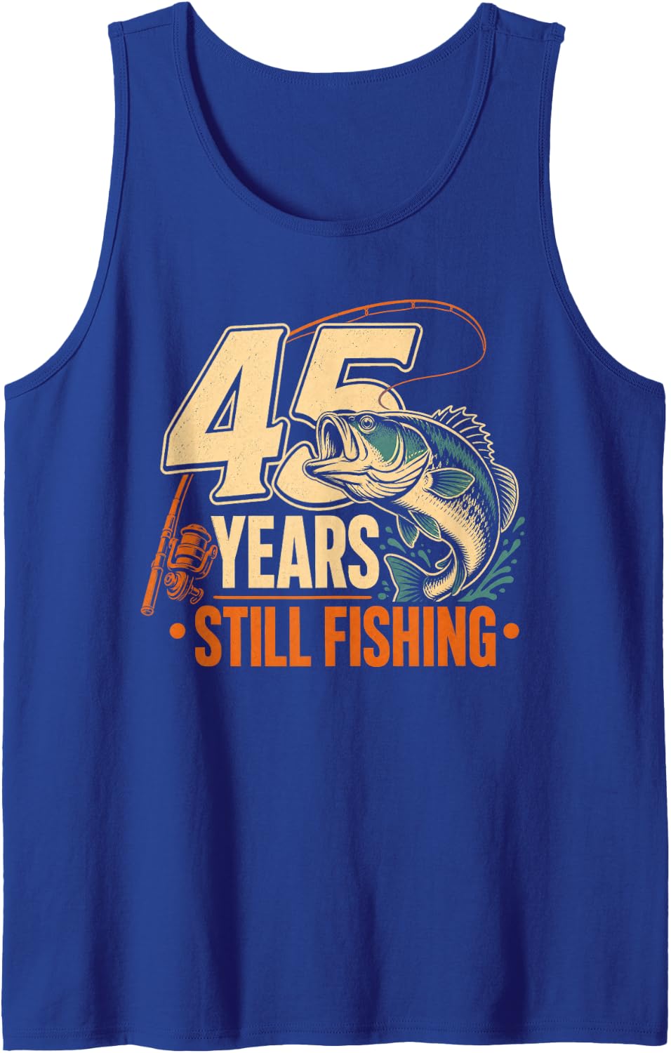 45 Years Still Fishing Bass Angler Legacy Sleeveless Tank Top - Royal Blue