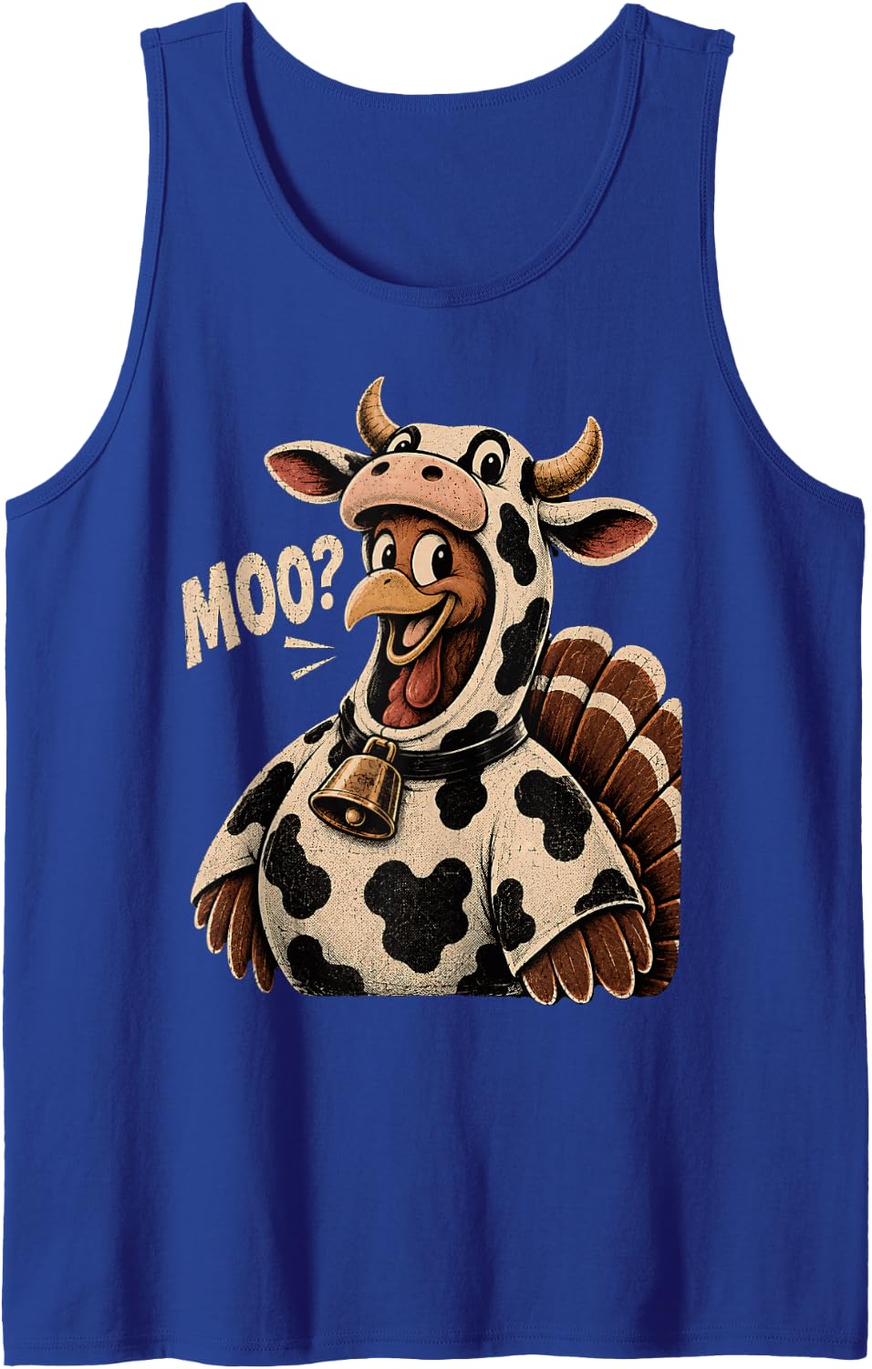 Turkey Moo Funny Thanksgiving Cow Costume Sleeveless Tank Top - Royal Blue
