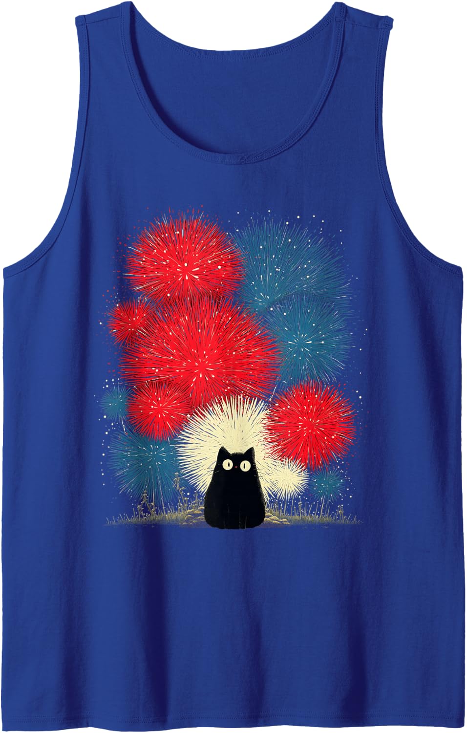 Funny Cute Patriotic 4th of July Cat Party American Firework Tank Top - Royal Blue