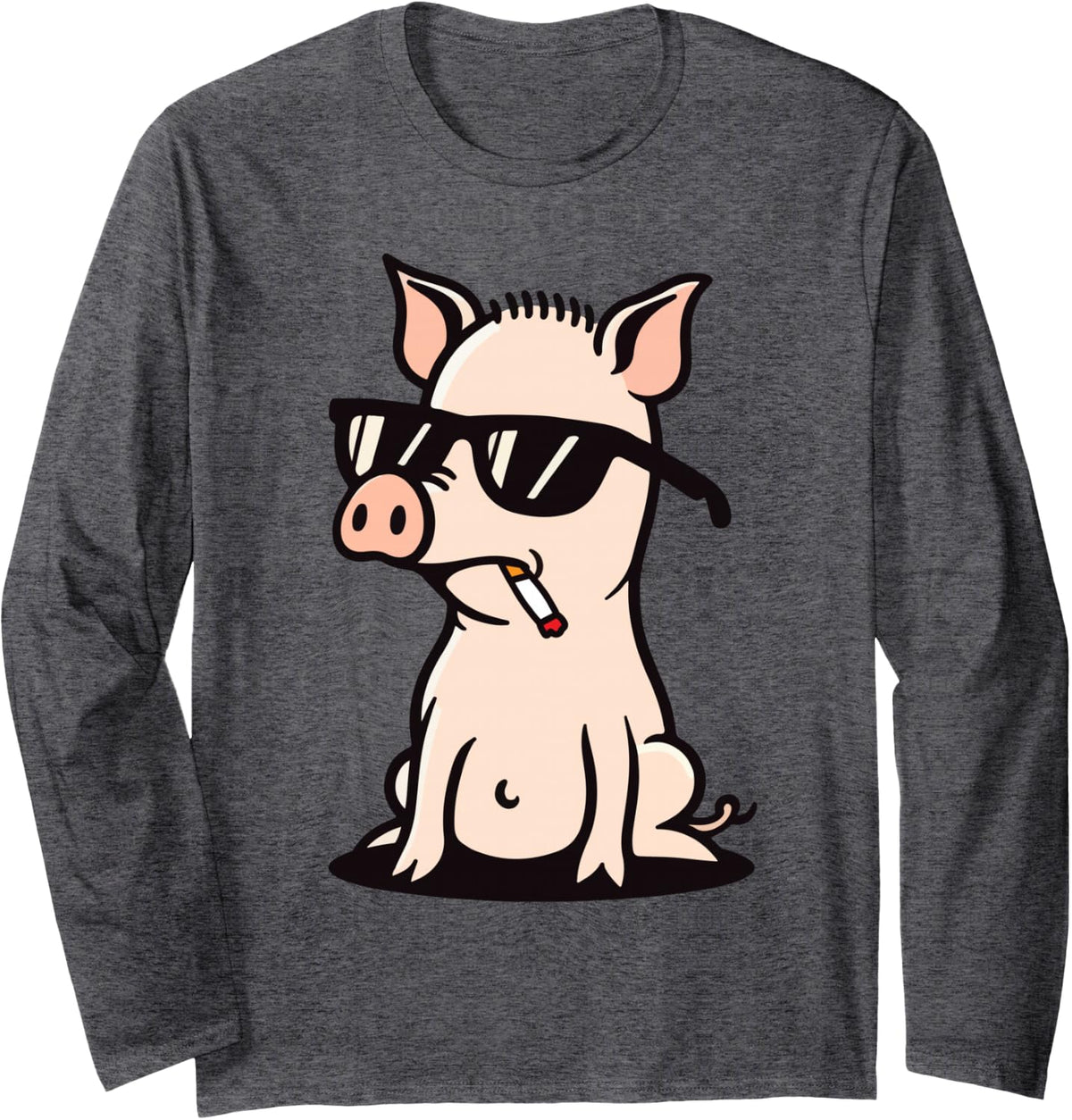 Funny Pig with Sunglasses Cool for Pig Lovers Long Sleeve T-Shirt - Adult Unisex Dark Heather Grey