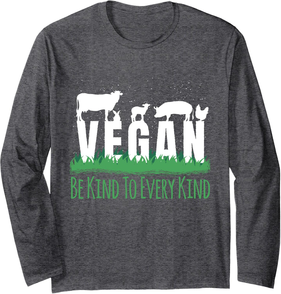 Be Kind To Every Kind - Vegan Kindness Veganism Animals Zip Long Sleeve T-Shirt - Adult Unisex Dark Heather Grey