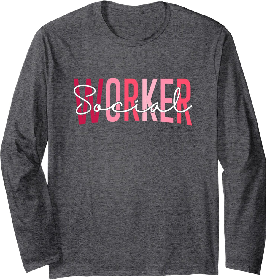 Funny Social Worker Retro School Social Worker Graduation Long Sleeve T-Shirt - Adult Unisex Dark Heather Grey
