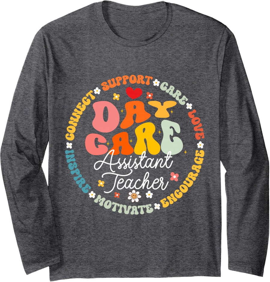 Groovy Daycare Assistant Teacher Childcare After School Long Sleeve T-Shirt - Adult Unisex Dark Heather Grey