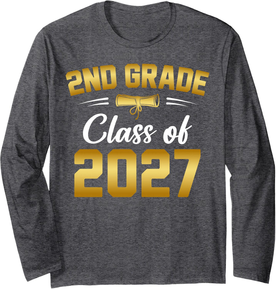 2nd Grade Class of 2027 Graduate Student School Graduation Long Sleeve T-Shirt - Adult Unisex Dark Heather Grey