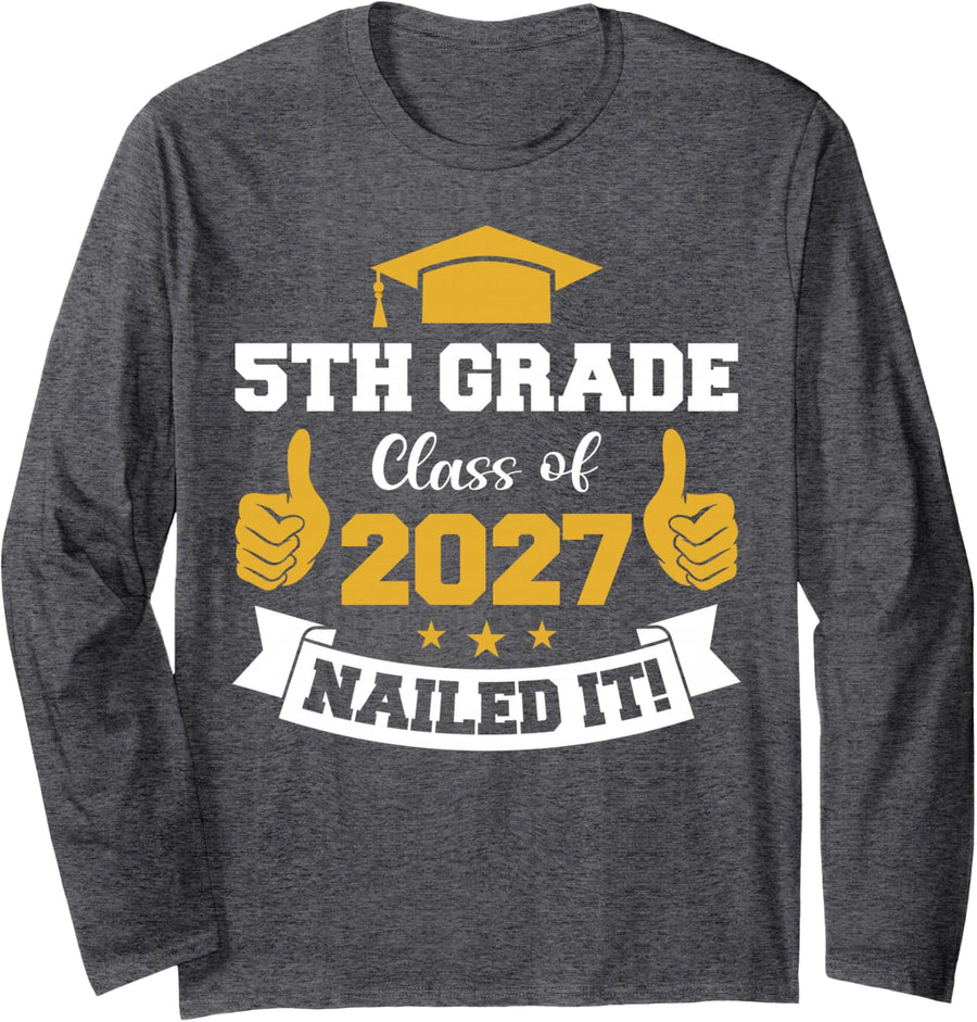 5th Grade Class of 2027 Graduate Student School Graduation Long Sleeve T-Shirt - Adult Unisex Dark Heather Grey