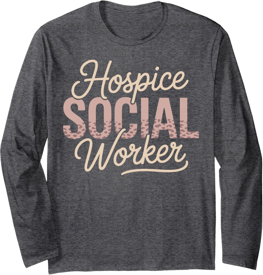 Hospice Social Worker Leopard Print for Caseworkers Long Sleeve T-Shirt - Adult Unisex Dark Heather Grey