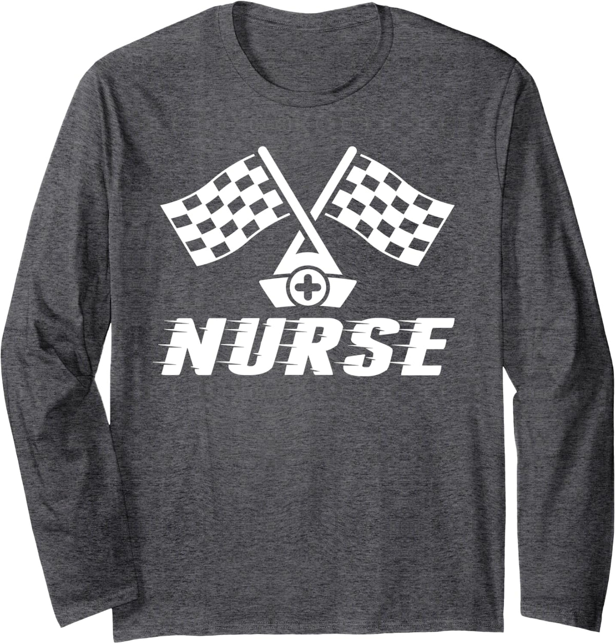 Nurse Checkered RN NICU Hosting Race Car Nurse Pit Crew Long Sleeve T-Shirt - Adult Unisex Dark Heather Grey