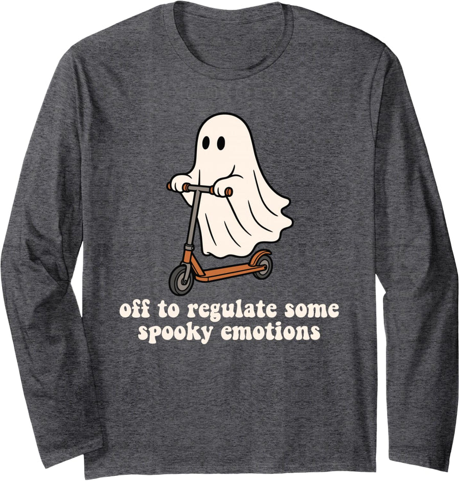 Off to Regulate Some Spooky Emotions Mental Health Counselor Long Sleeve T-Shirt - Adult Unisex Dark Heather Grey
