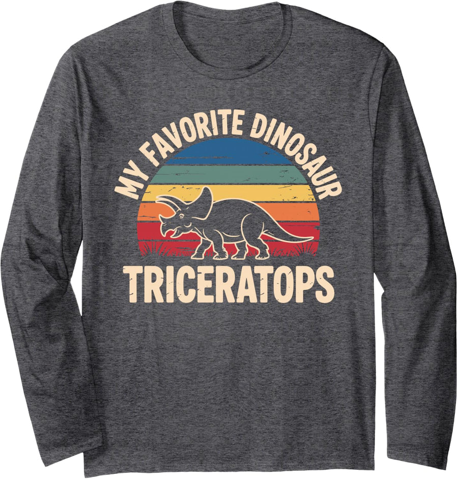 Cool Triceratops Art for Men Women Kids Dino Costume Lover Long Sleeve T-Shirt - Adult Unisex Dark Heather Grey