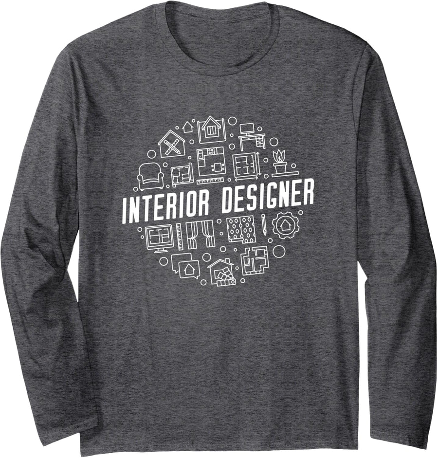 Interior Designer Round Design Long Sleeve T-Shirt - Adult Unisex Dark Heather Grey