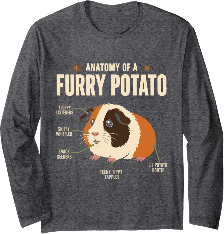 Anatomy of a Furry Potato Funny Guinea Pig Lover Long Sleeve T-Shirt - Adult Unisex Dark Heather Grey