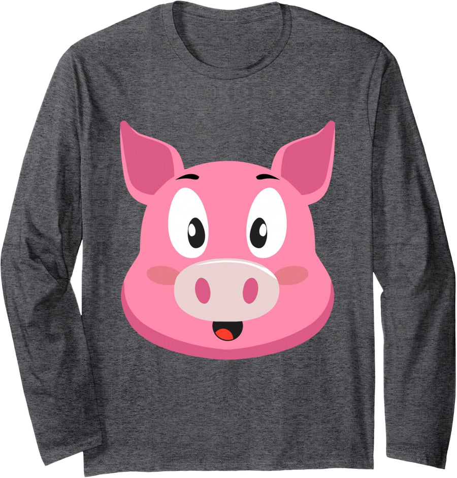 Pig Face Halloween Animal Costume Long Sleeve T-Shirt - Adult Unisex Dark Heather Grey
