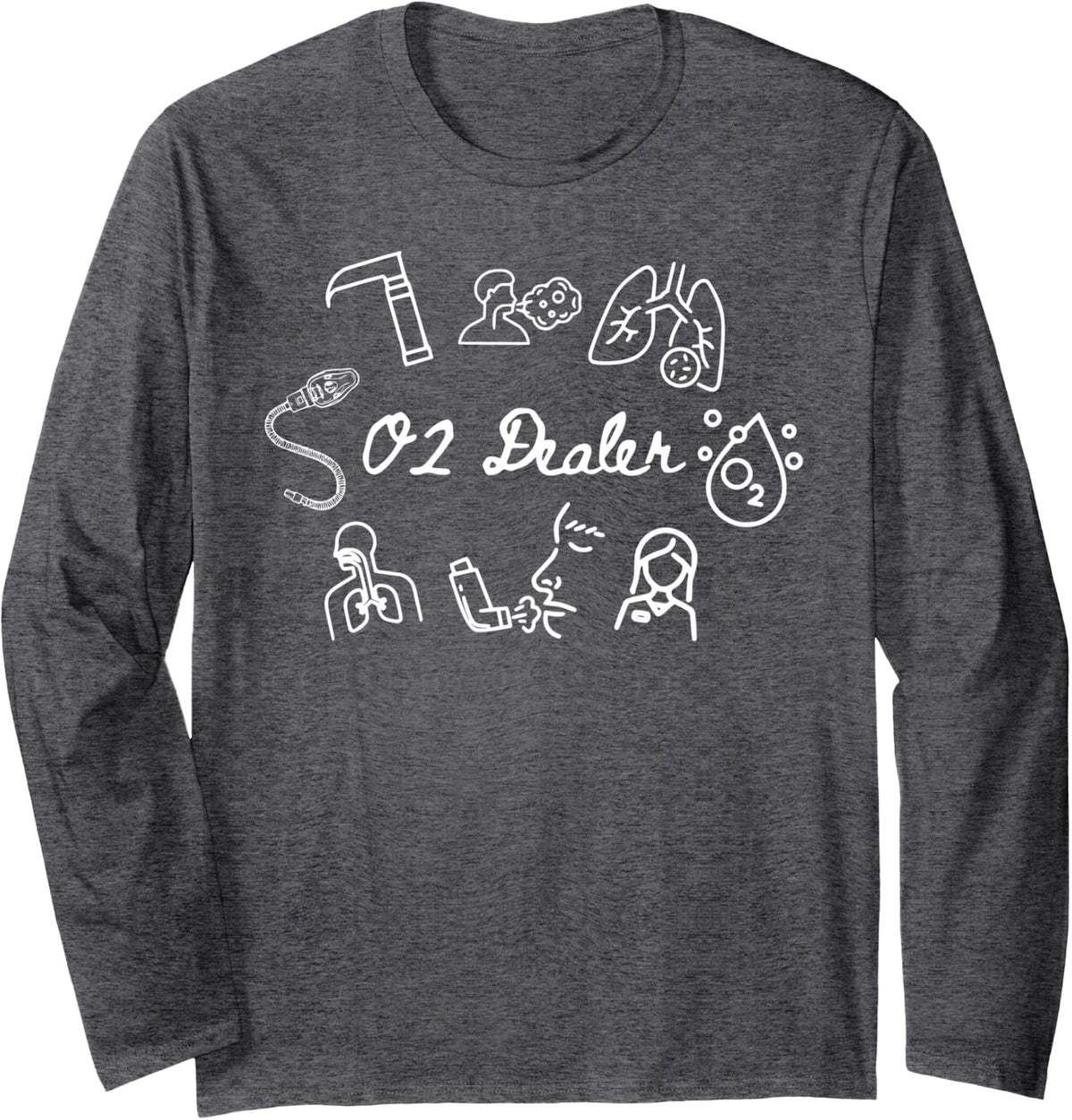 Respiratory Therapist O2 Dealer Lung RT Nurse Pulmonology Long Sleeve T-Shirt - Adult Unisex Dark Heather Grey
