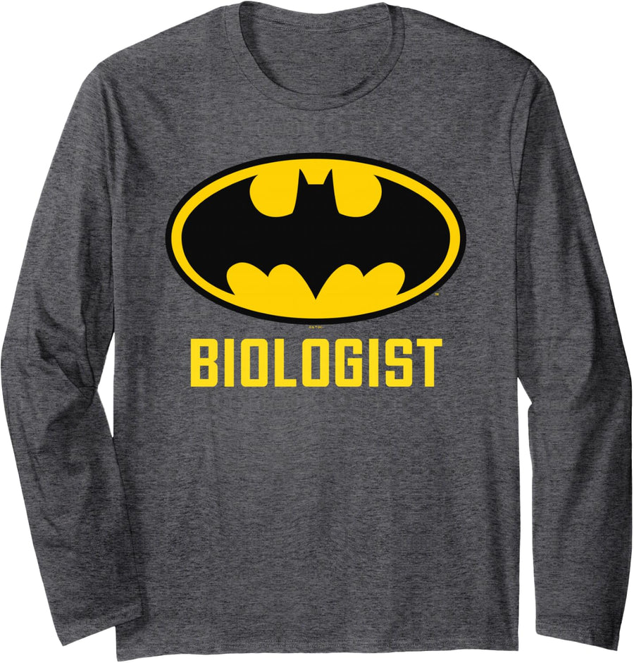 Batman Bat Biologist Long Sleeve T-Shirt - Adult Unisex Dark Heather Grey