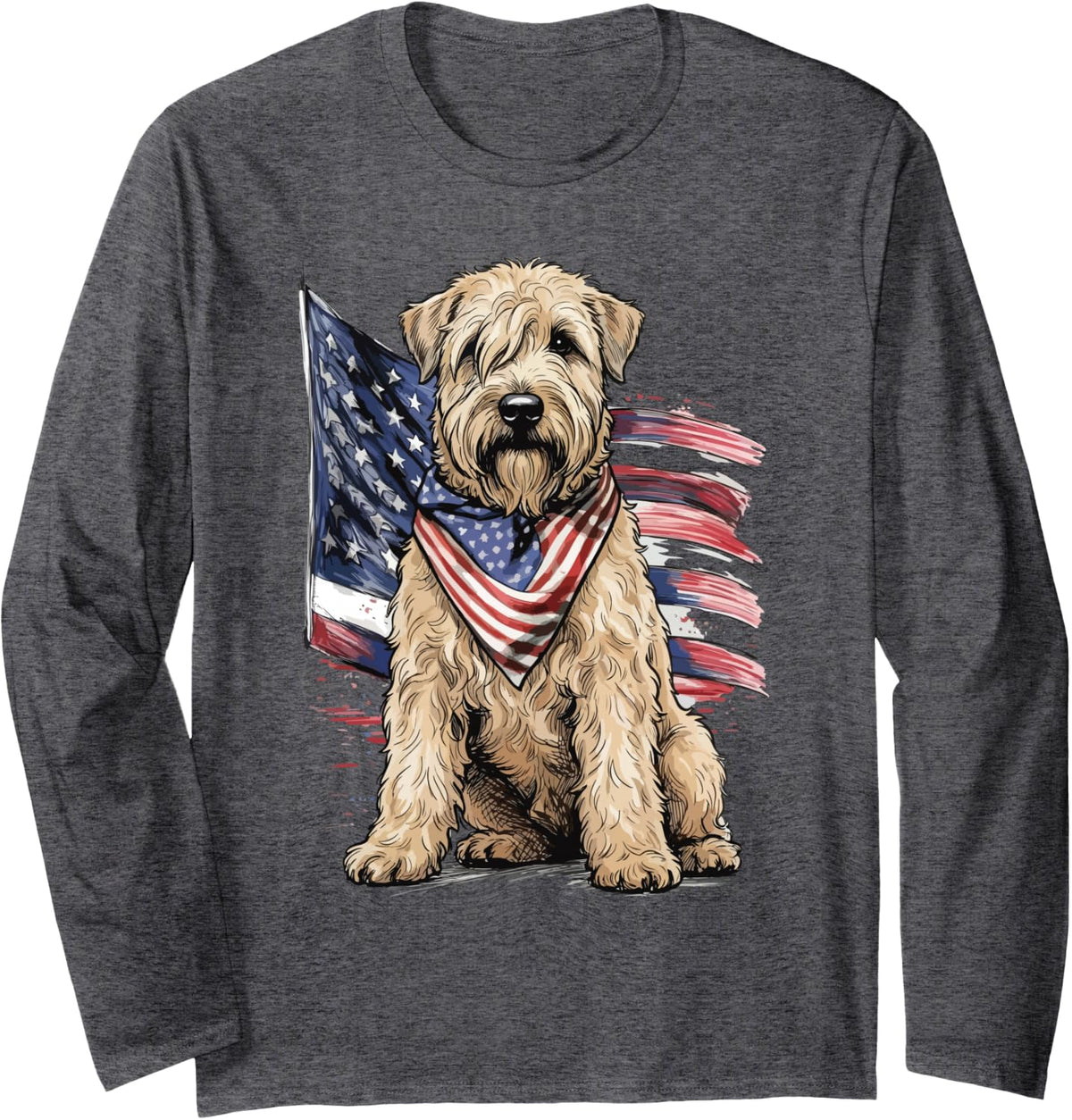 Soft Coated Wheaten Terrier 4th of July Patriotic Dog Long Sleeve T-Shirt - Adult Unisex Dark Heather Grey