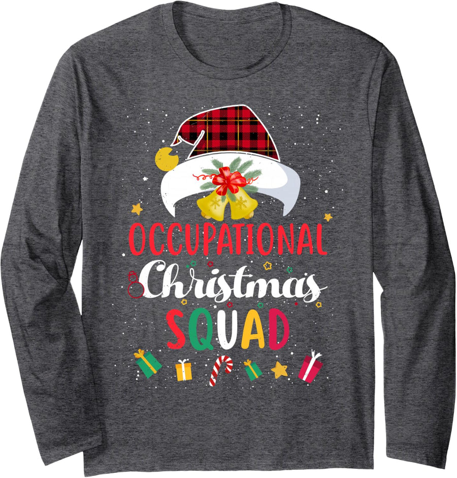 Occupational Christmas Squad Santa Hat OT Therapist Match Long Sleeve T-Shirt - Adult Unisex Dark Heather Grey