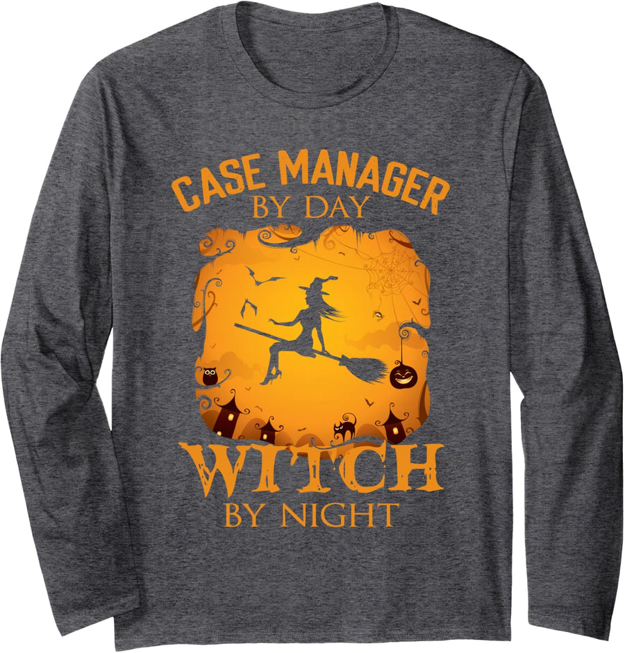 Case Manager By Day Witch By Night Halloween Fun Long Sleeve T-Shirt - Adult Unisex Dark Heather Grey