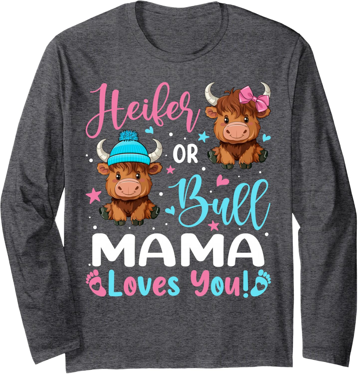 Bull or Heifer Mama Loves You Highland Cow Lover Long Sleeve T-Shirt - Adult Unisex Dark Heather Grey
